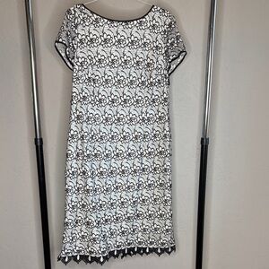 Adrianna Papell Monochrome Floral Lace Midi Dress
